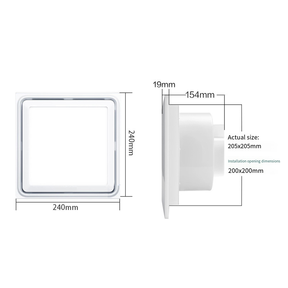 LED for exhaust Fan for Bathroom 30x30x15.4cm Quiet 0.9 Sones Efficient Airflow