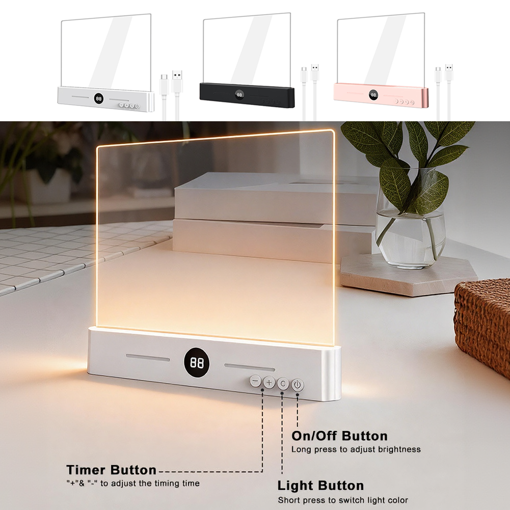 Flat Panel LED Lamp 185x23.8x153mm Size ABS+PC Material White Black Pink