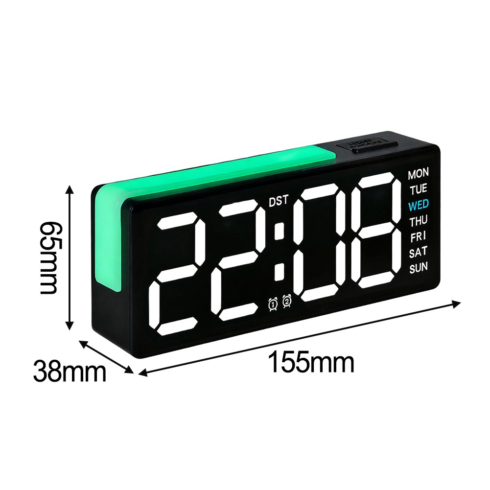 LED Clock with Time Date Day Temp Display and Auto Light Sensor for Any Room