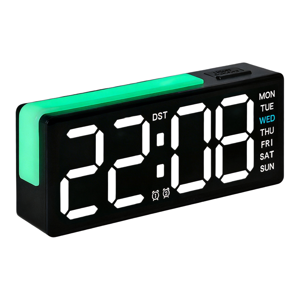 LED Clock with Time Date Day Temp Display and Auto Light Sensor for Any Room