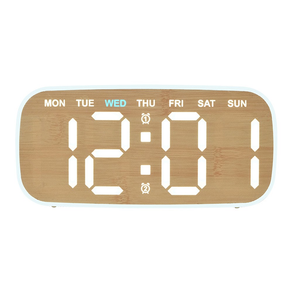 LED Alarm Clock with Wooden Grain Pattern and Multi-Position Mounting Options