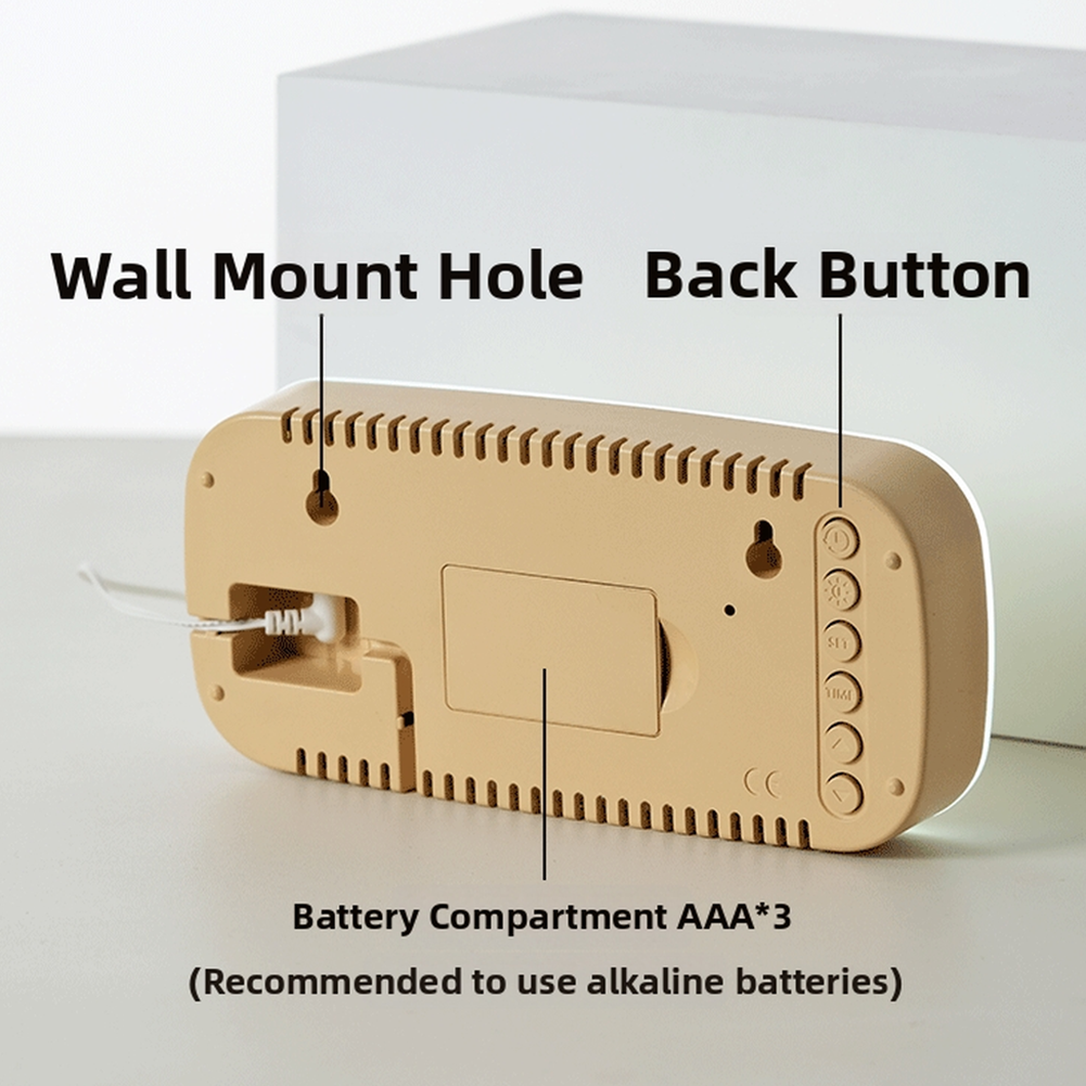 LED Alarm Clock with Wooden Grain Pattern and Multi-Position Mounting Options