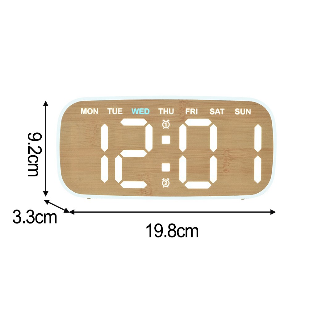 LED Alarm Clock with Wooden Grain Pattern and Multi-Position Mounting Options