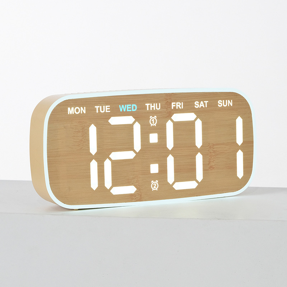 LED Alarm Clock with Wooden Grain Pattern and Multi-Position Mounting Options