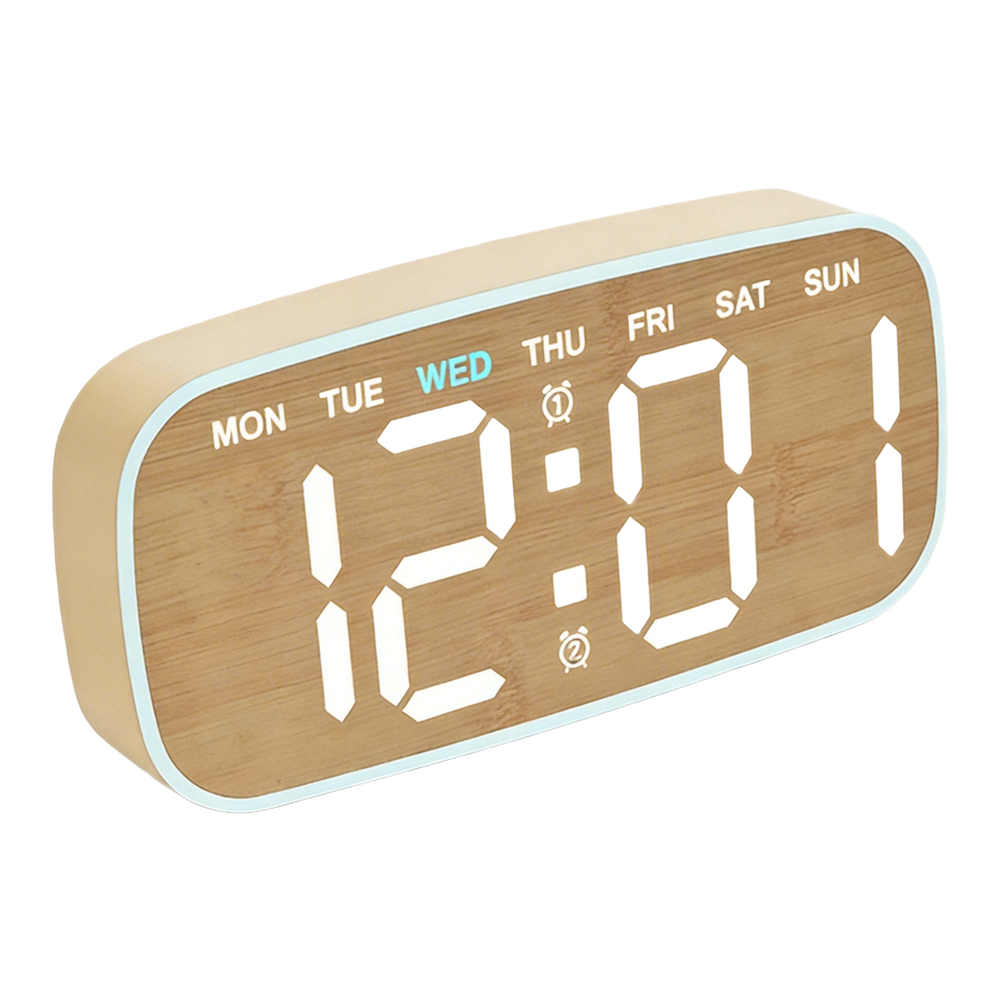 LED Alarm Clock with Wooden Grain Pattern and Multi-Position Mounting Options