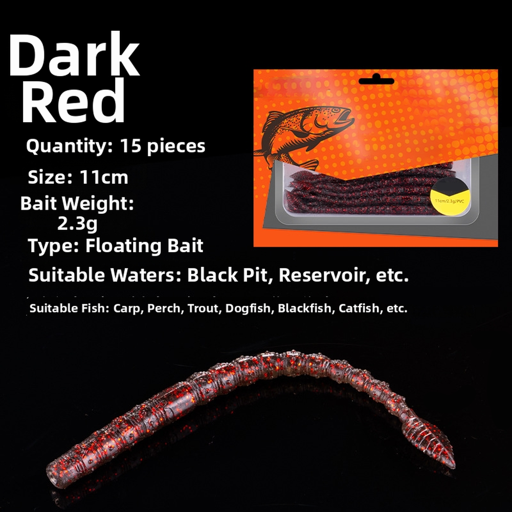 15pcs 110mm Soft Swimbaits Floating Worm Lures Silicone Material for Angling