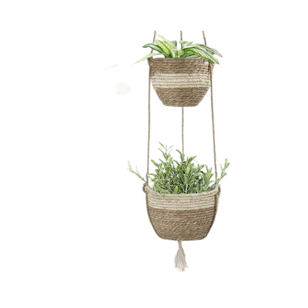 Natural Tone Hanging Plant Basket – Woven Wicker for Contemporary Home Decor