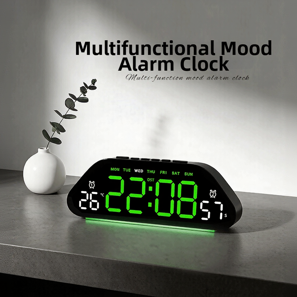 Wall Mounted Silent LED Alarm Clock Large Display Temp Humidity Sensor