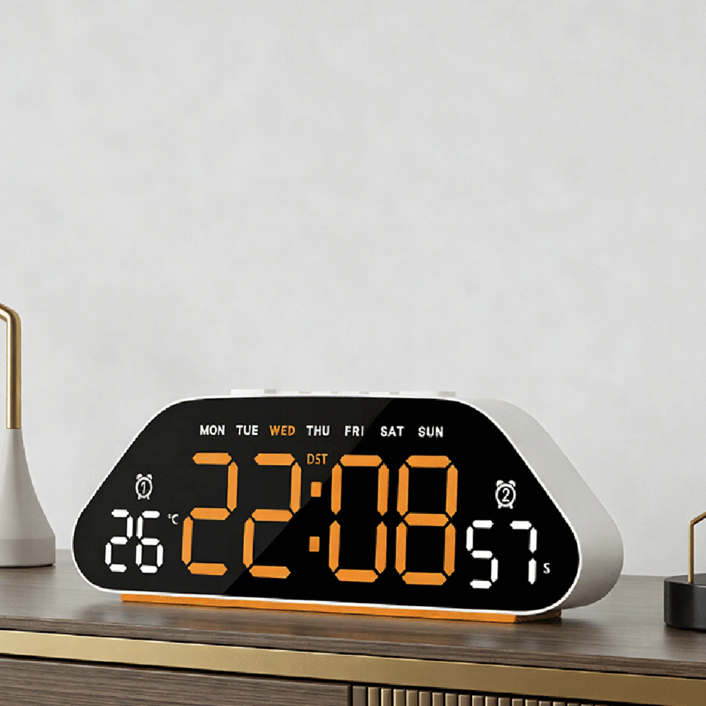 Wall Mounted Silent LED Alarm Clock Large Display Temp Humidity Sensor