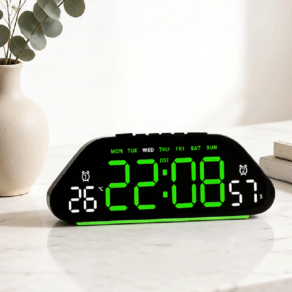 Wall Mounted Silent LED Alarm Clock Large Display Temp Humidity Sensor
