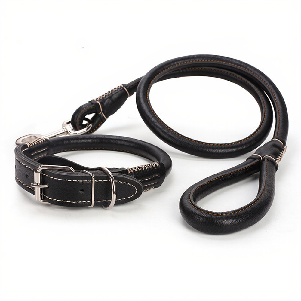 PU Leather Round Dog Leash 1.2m 1.8cm 2.2cm for Walking Training Big Dogs