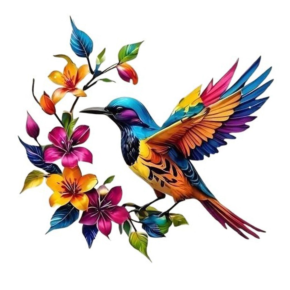 Metal 3D Hummingbird Wall Decor Colorful Design 11.8 x 10.5 Inches Weatherproof