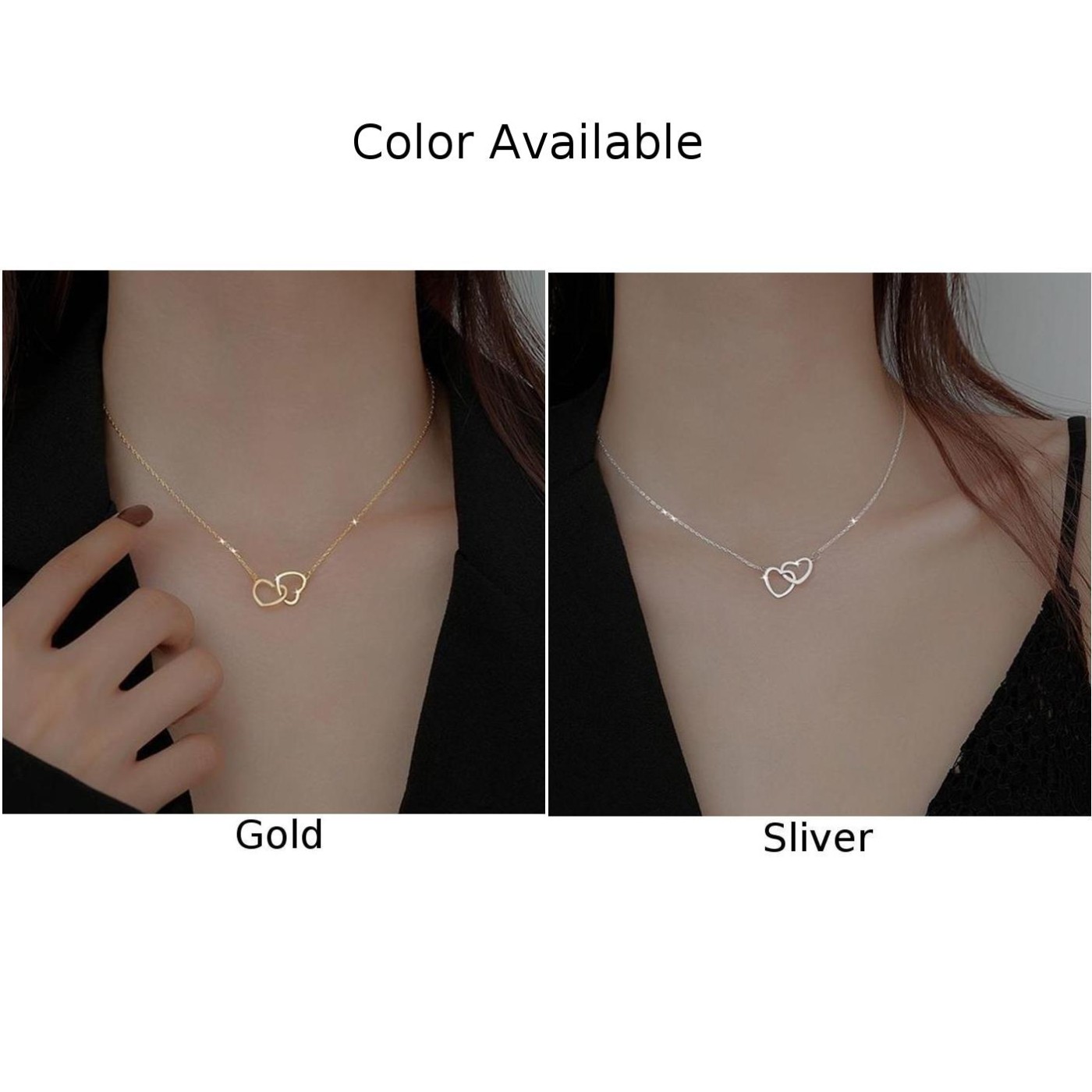 Elegant double ring heart pendant necklace understated beauty for women - Picture 4 of 14
