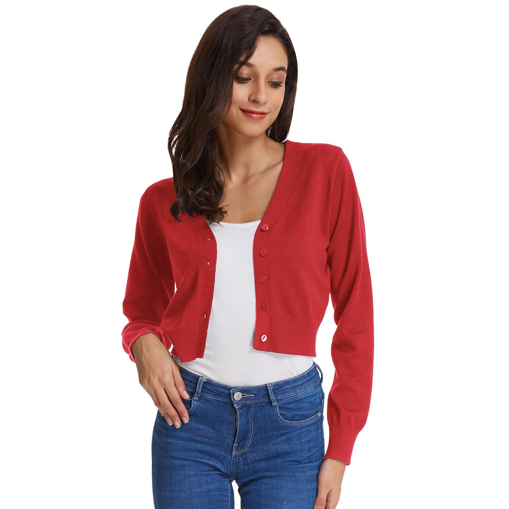 Classy V Neck Cropped Cotton Knitwear Knitting Coat Cardigan Check Your Size - Picture 188 of 236