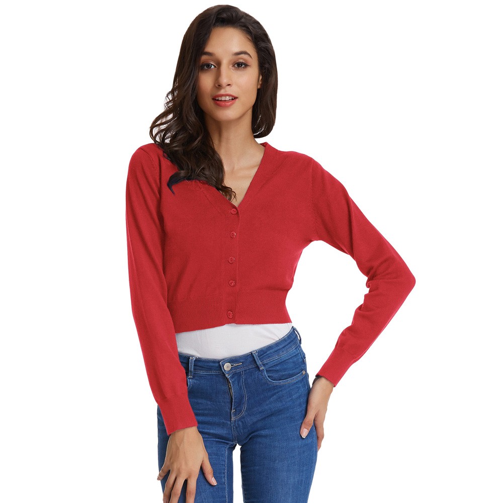 Classy V Neck Cropped Cotton Knitwear Knitting Coat Cardigan Check Your Size - Picture 184 of 236