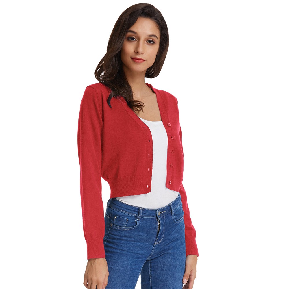 Fashion forward Knitting Coat Cardigan Women's VNeck Crop Cotton Knitwear - Picture 185 of 236