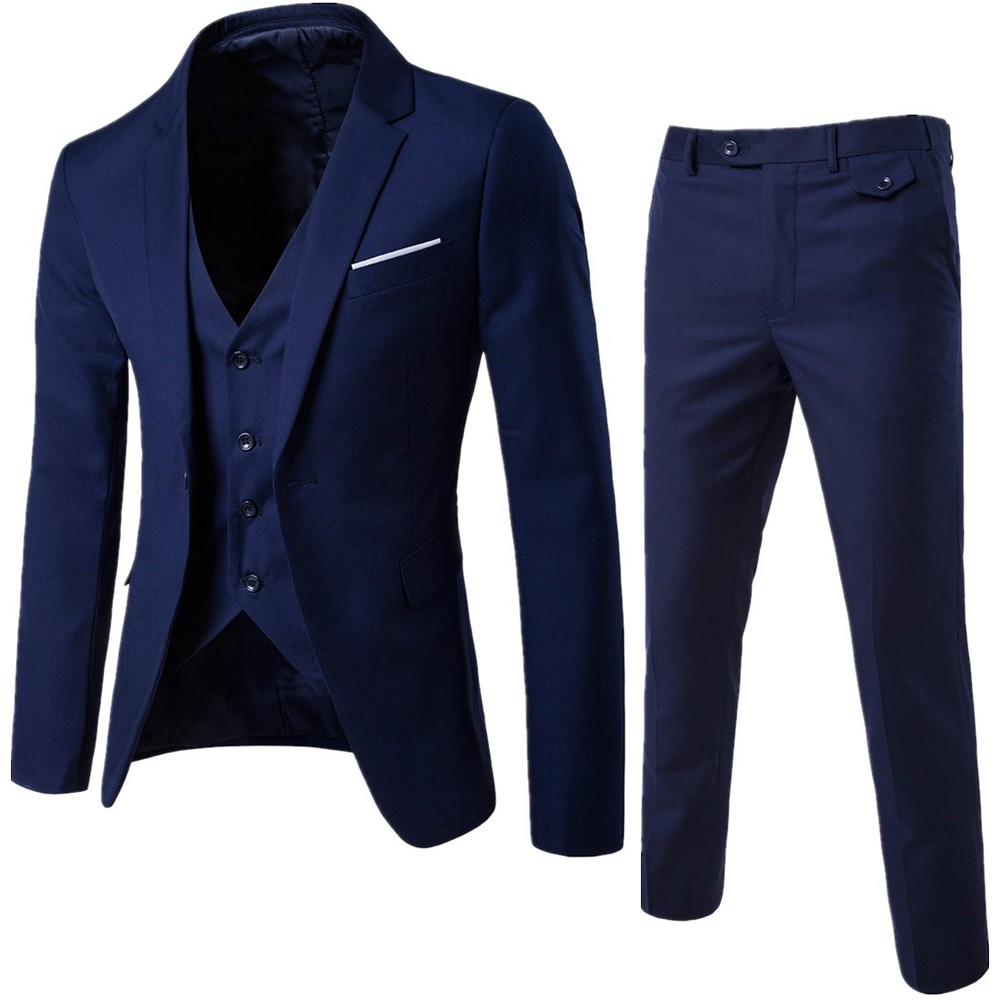 Suit blazer set office plus size work Coat + Vest + Trouser Wedding Groom - Picture 18 of 22