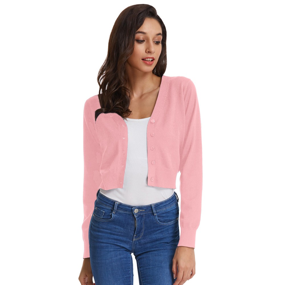 Classy V Neck Cropped Cotton Knitwear Knitting Coat Cardigan Check Your Size - Picture 195 of 236