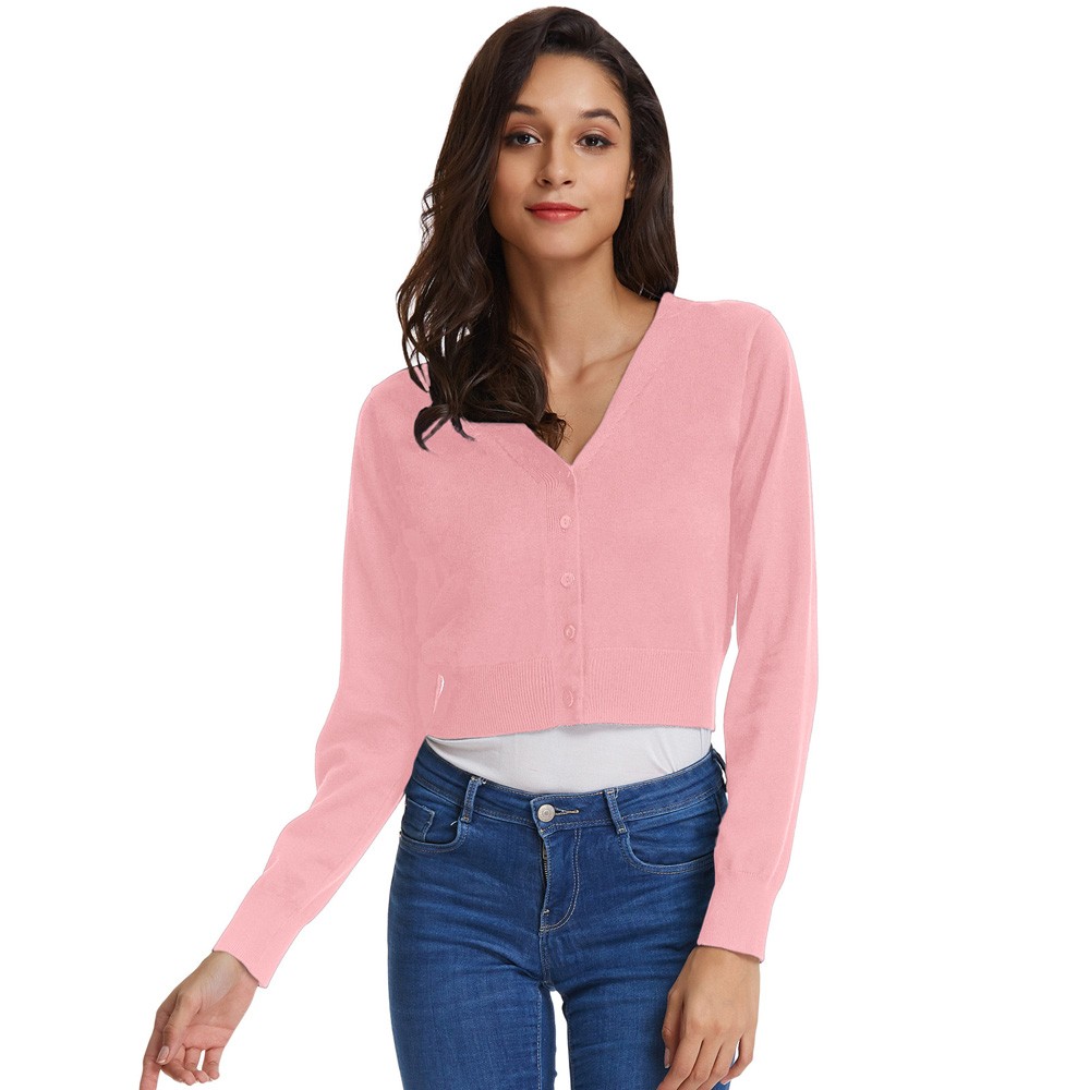 Fashion forward Knitting Coat Cardigan Women's VNeck Crop Cotton Knitwear - Picture 198 of 236