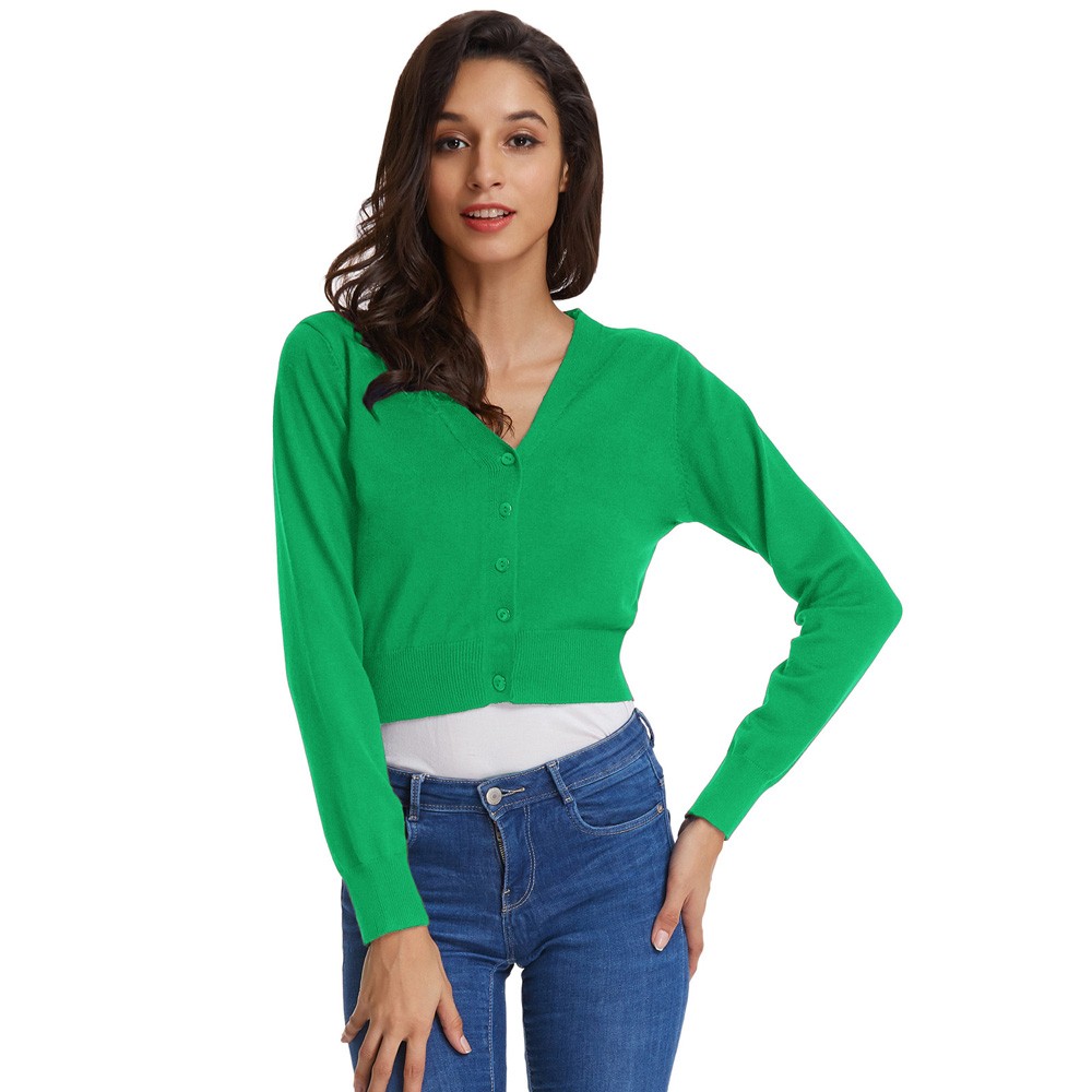 Fashion forward Knitting Coat Cardigan Women's VNeck Crop Cotton Knitwear - Picture 215 of 236
