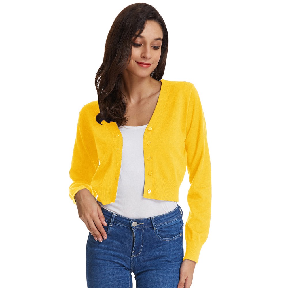 Fashion forward Knitting Coat Cardigan Women's VNeck Crop Cotton Knitwear - Picture 202 of 236