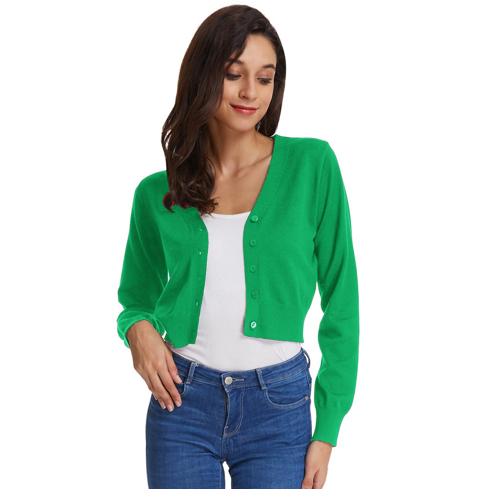 Fashion forward Knitting Coat Cardigan Women's VNeck Crop Cotton Knitwear - Picture 224 of 236