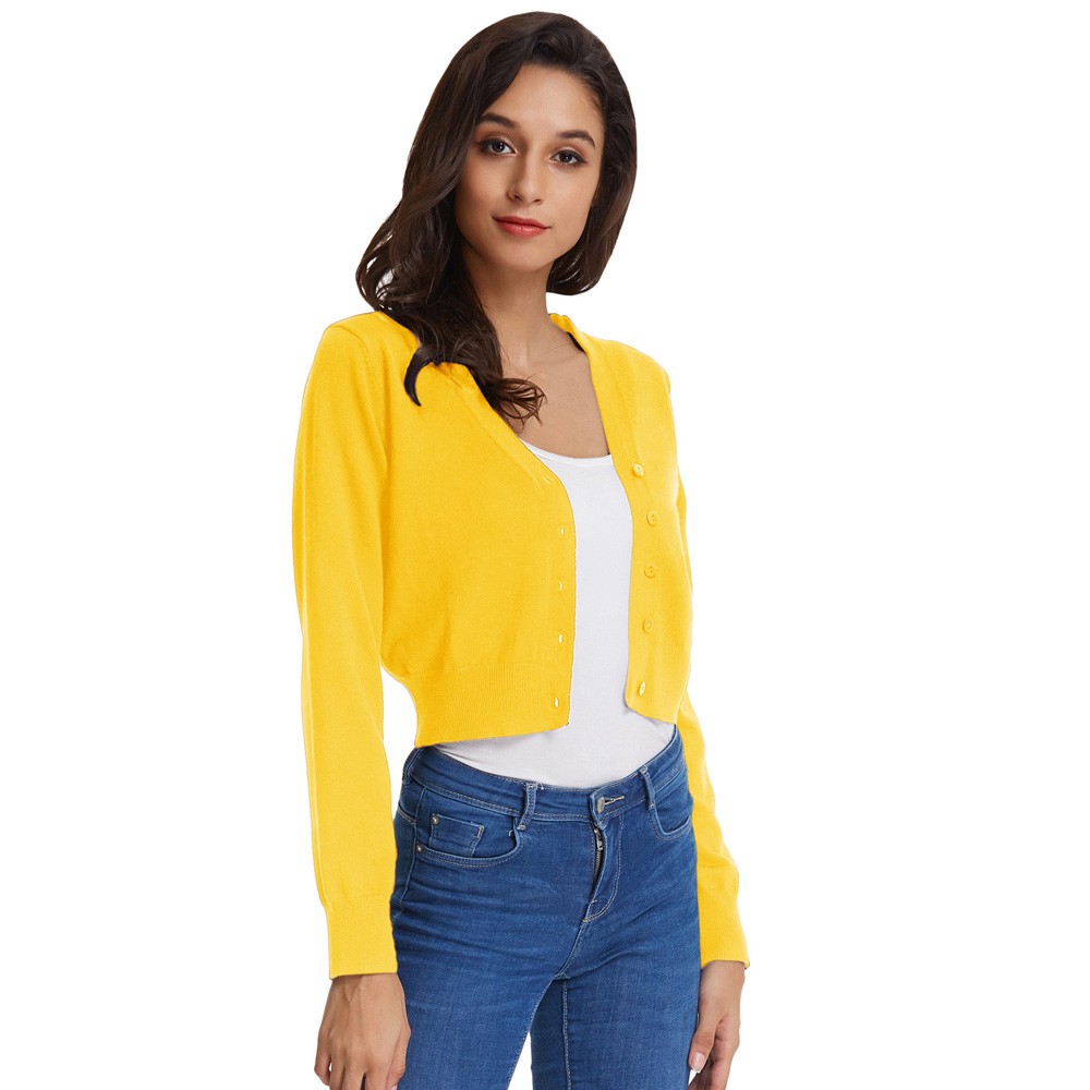 Fashion forward Knitting Coat Cardigan Women's VNeck Crop Cotton Knitwear - Picture 203 of 236