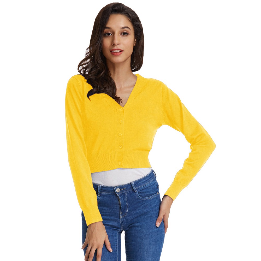 Fashion forward Knitting Coat Cardigan Women's VNeck Crop Cotton Knitwear - Picture 204 of 236