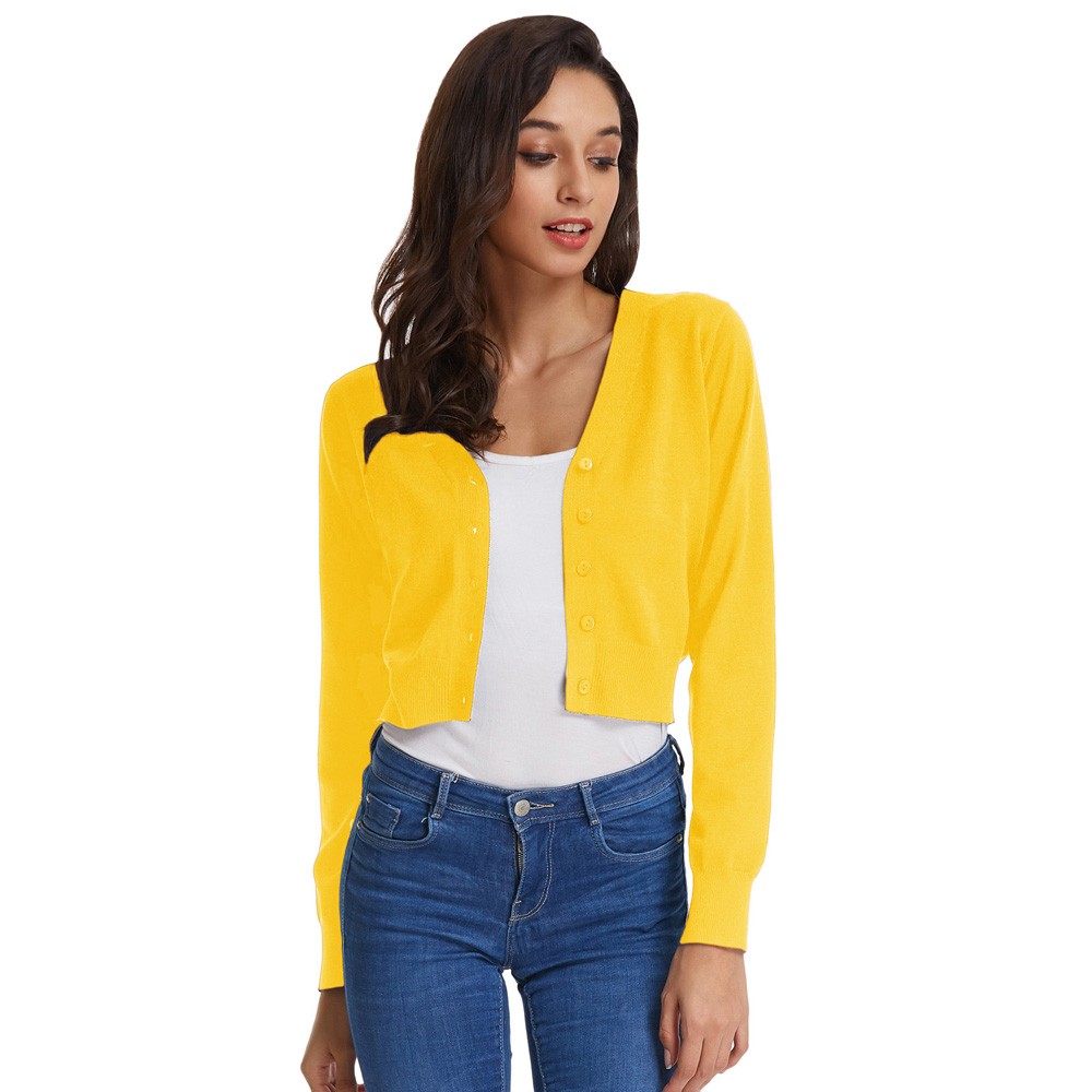 Classy V Neck Cropped Cotton Knitwear Knitting Coat Cardigan Check Your Size - Picture 203 of 236