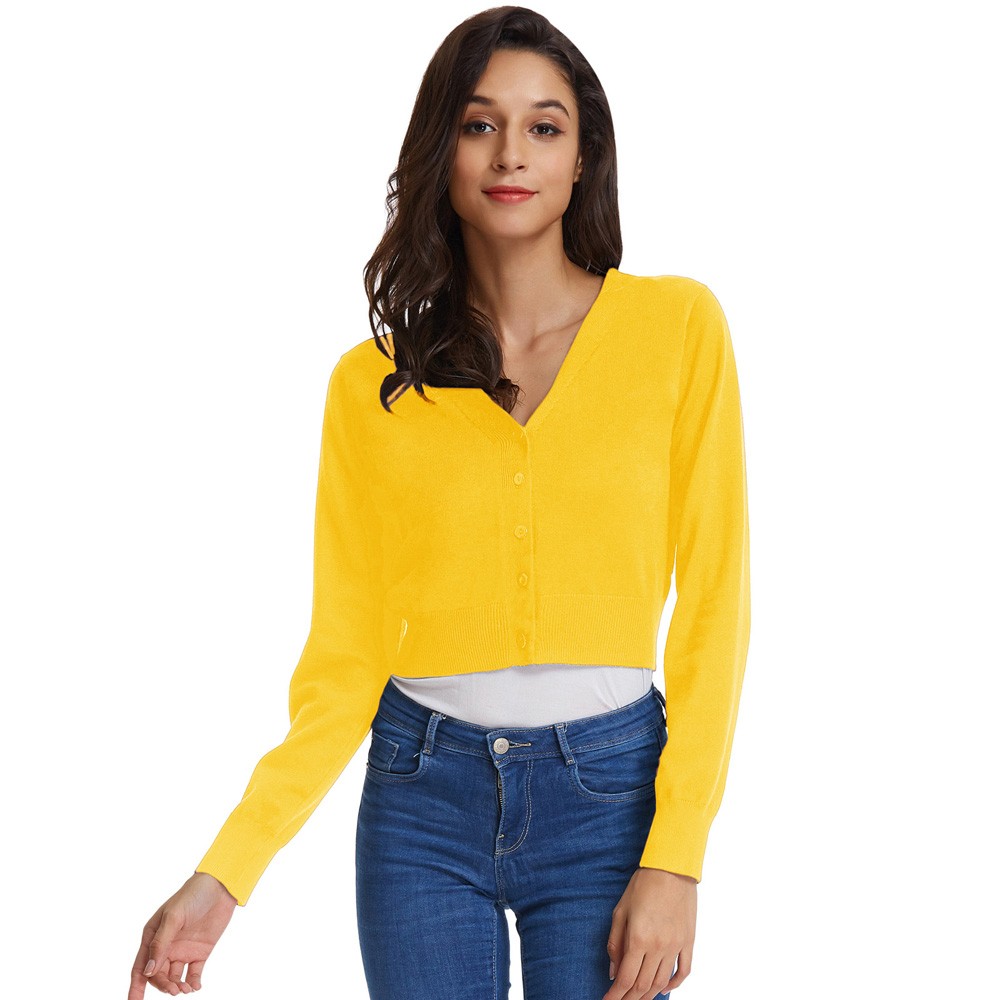 Classy V Neck Cropped Cotton Knitwear Knitting Coat Cardigan Check Your Size - Picture 205 of 236