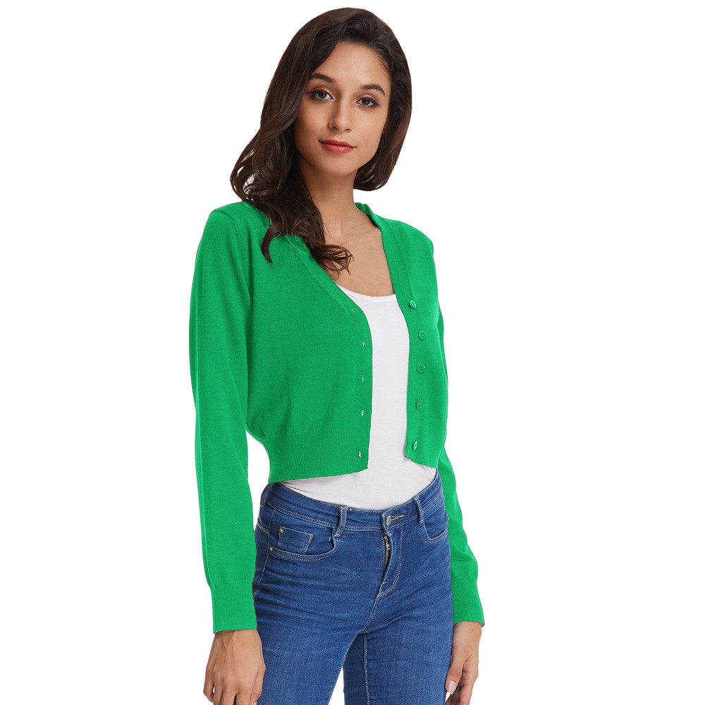 Fashion forward Knitting Coat Cardigan Women's VNeck Crop Cotton Knitwear - Picture 214 of 236