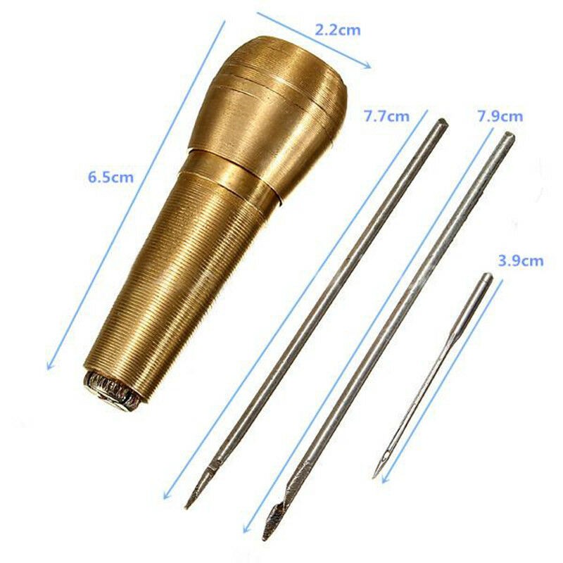 Kit De 4 Aiguilles En Cuir Et Poinçon En Cuivre Pour Maroquinerie Et Chaussures