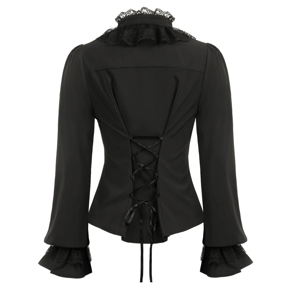 Fashionable Flared Sleeve Lace Stand Collar Vintage Women's Shirt Tops - Picture 17 of 24