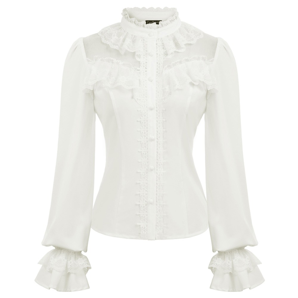 Stylish Vintage Lace Shirt Tops with Stand Collar for Fashionable Women - Picture 21 of 52
