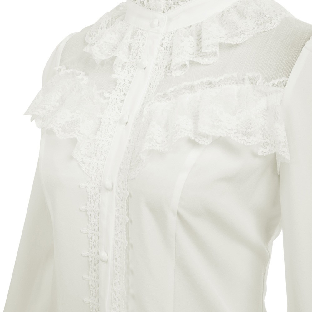 Stylish Vintage Lace Shirt Tops with Stand Collar for Fashionable Women - Picture 28 of 52