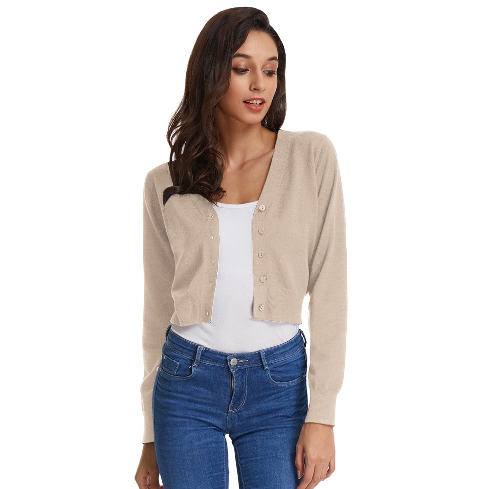 Fashion forward Knitting Coat Cardigan Women's VNeck Crop Cotton Knitwear - Picture 233 of 236