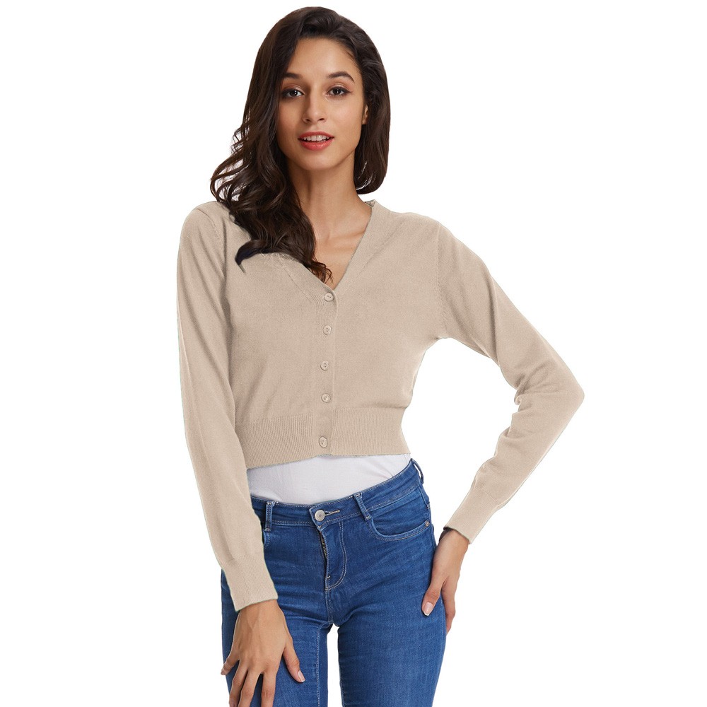 Fashion forward Knitting Coat Cardigan Women's VNeck Crop Cotton Knitwear - Picture 236 of 236