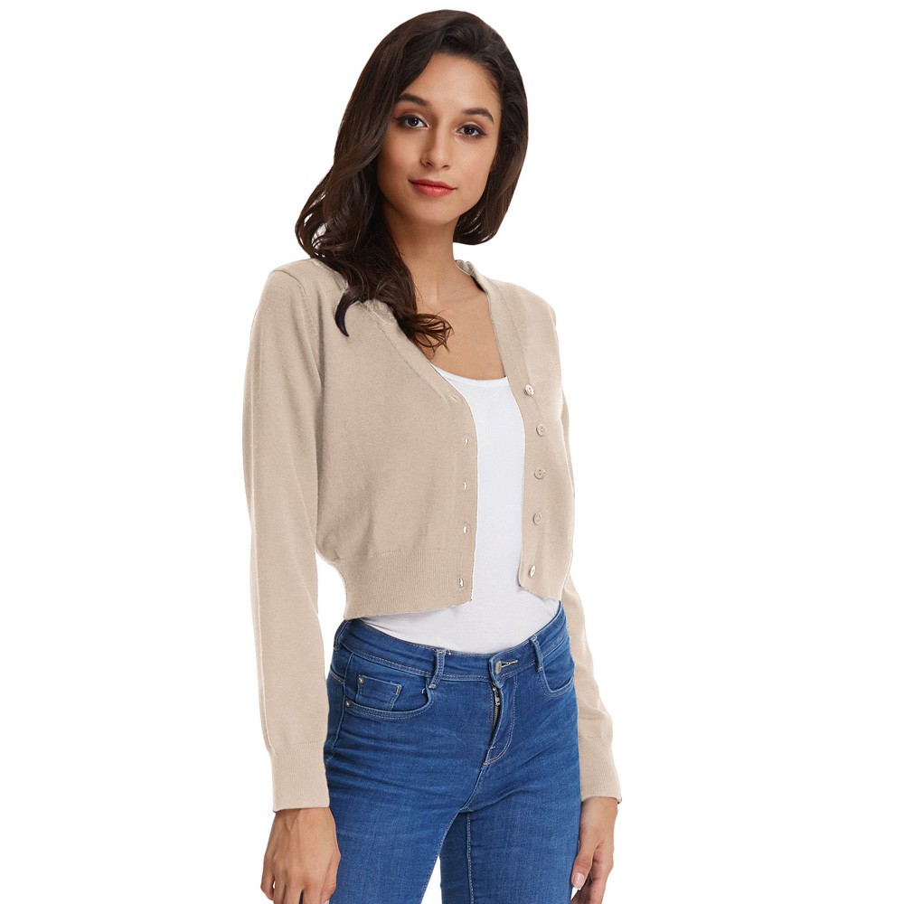Fashion forward Knitting Coat Cardigan Women's VNeck Crop Cotton Knitwear - Picture 234 of 236
