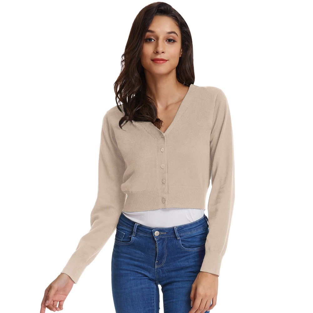 Fashion forward Knitting Coat Cardigan Women's VNeck Crop Cotton Knitwear - Picture 235 of 236