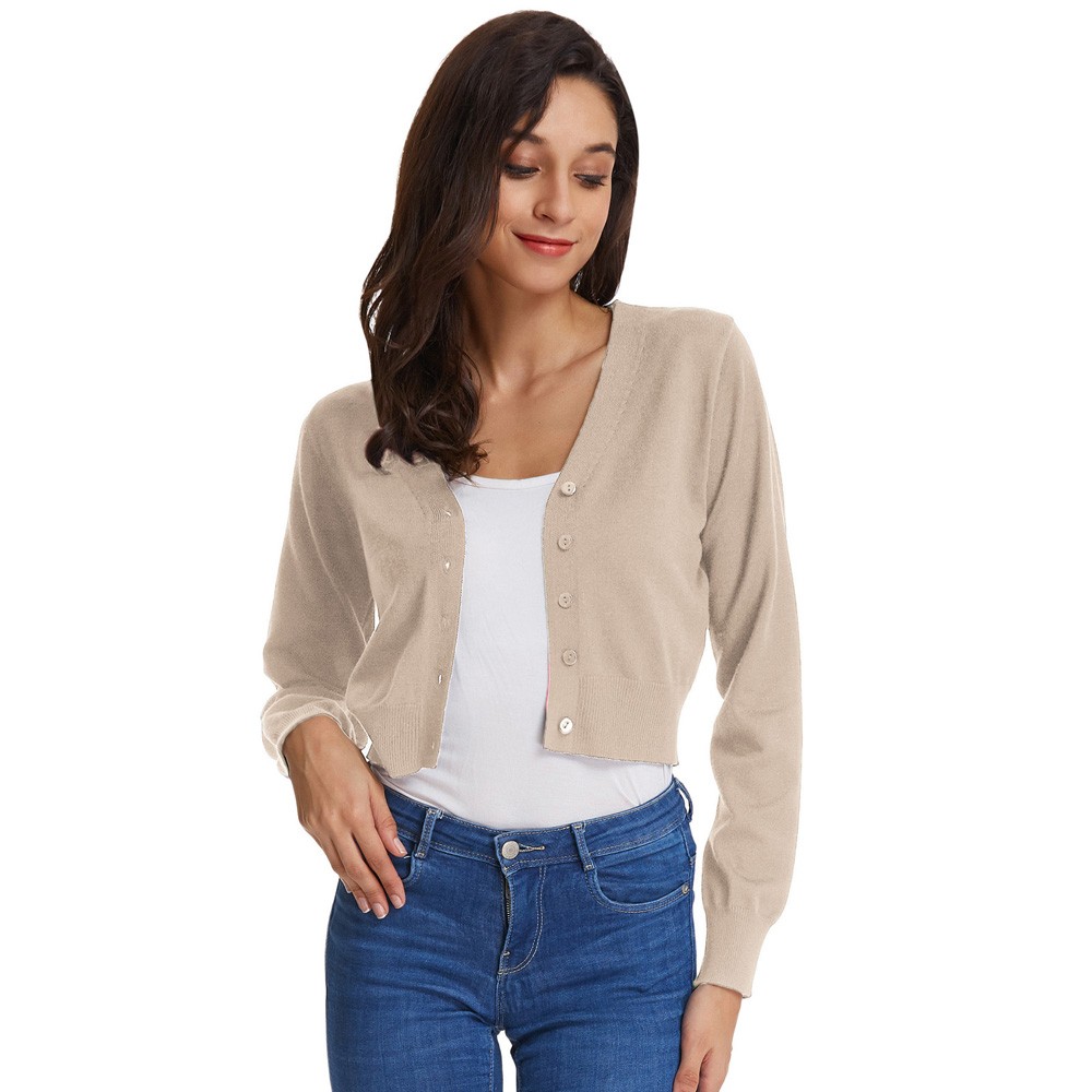 Classy V Neck Cropped Cotton Knitwear Knitting Coat Cardigan Check Your Size - Picture 236 of 236