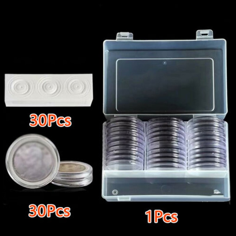 Boîte de Rangement pour Pièces de Monnaie 30/50/100 Pcs avec Coussin Réglable en Bois pour Collection de Pièces Commémoratives Capsules