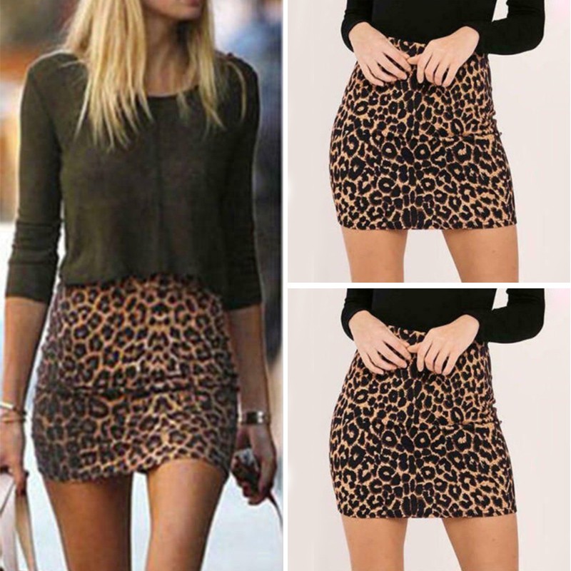 Womens High Waist Skirt Pencil Mini Tight Sexy Leopard Print