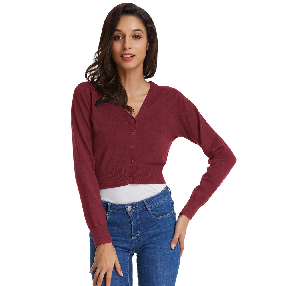 Fashion forward Knitting Coat Cardigan Women's VNeck Crop Cotton Knitwear - Picture 30 of 236