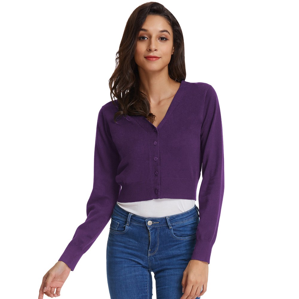 Fashion forward Knitting Coat Cardigan Women's VNeck Crop Cotton Knitwear - Picture 40 of 236