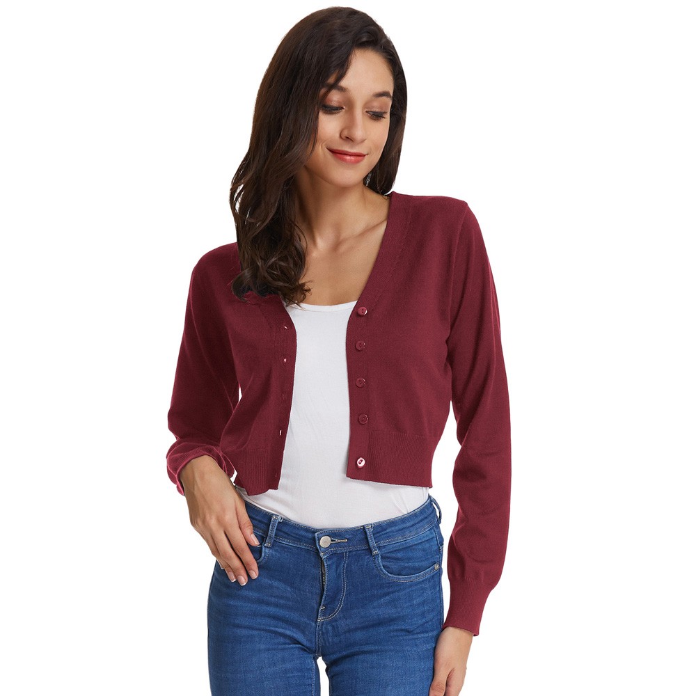 Fashion forward Knitting Coat Cardigan Women's VNeck Crop Cotton Knitwear - Picture 26 of 236