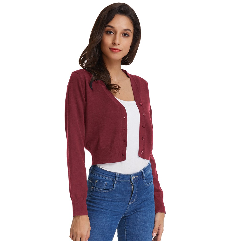 Fashion forward Knitting Coat Cardigan Women's VNeck Crop Cotton Knitwear - Picture 28 of 236