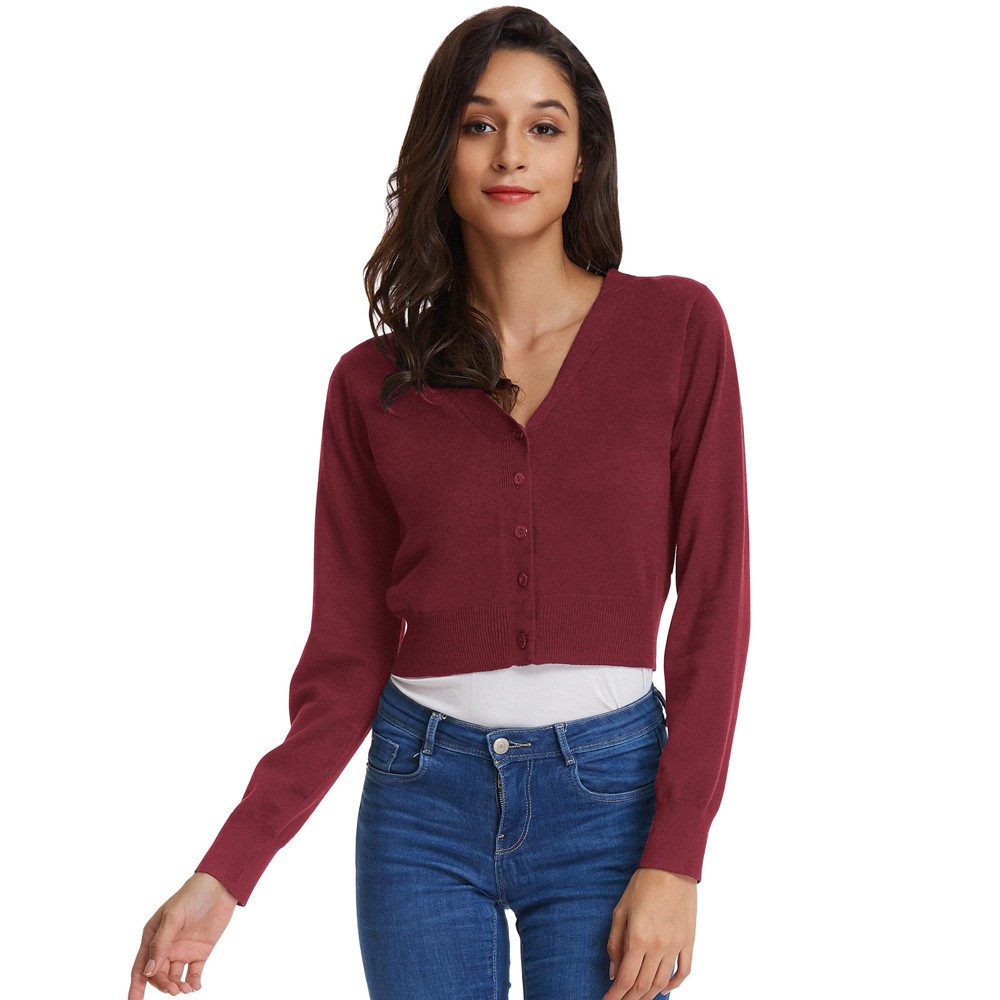 Fashion forward Knitting Coat Cardigan Women's VNeck Crop Cotton Knitwear - Picture 29 of 236