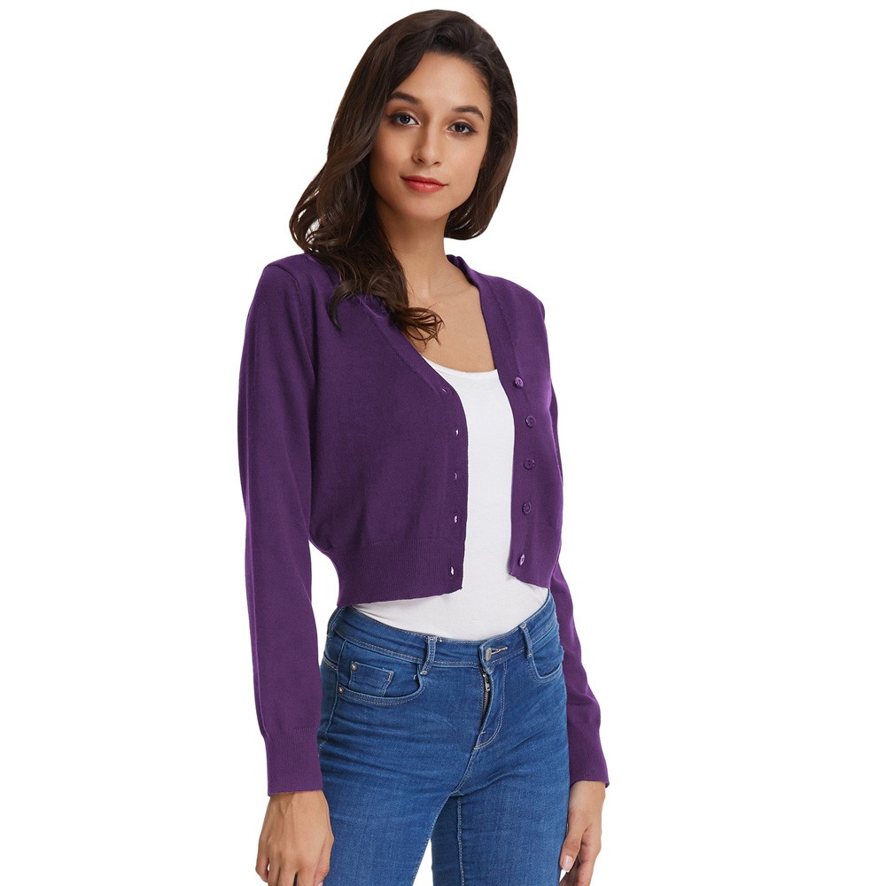 Fashion forward Knitting Coat Cardigan Women's VNeck Crop Cotton Knitwear - Picture 39 of 236