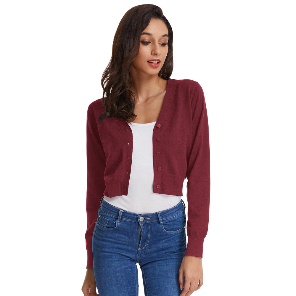 Fashion forward Knitting Coat Cardigan Women's VNeck Crop Cotton Knitwear - Picture 27 of 236