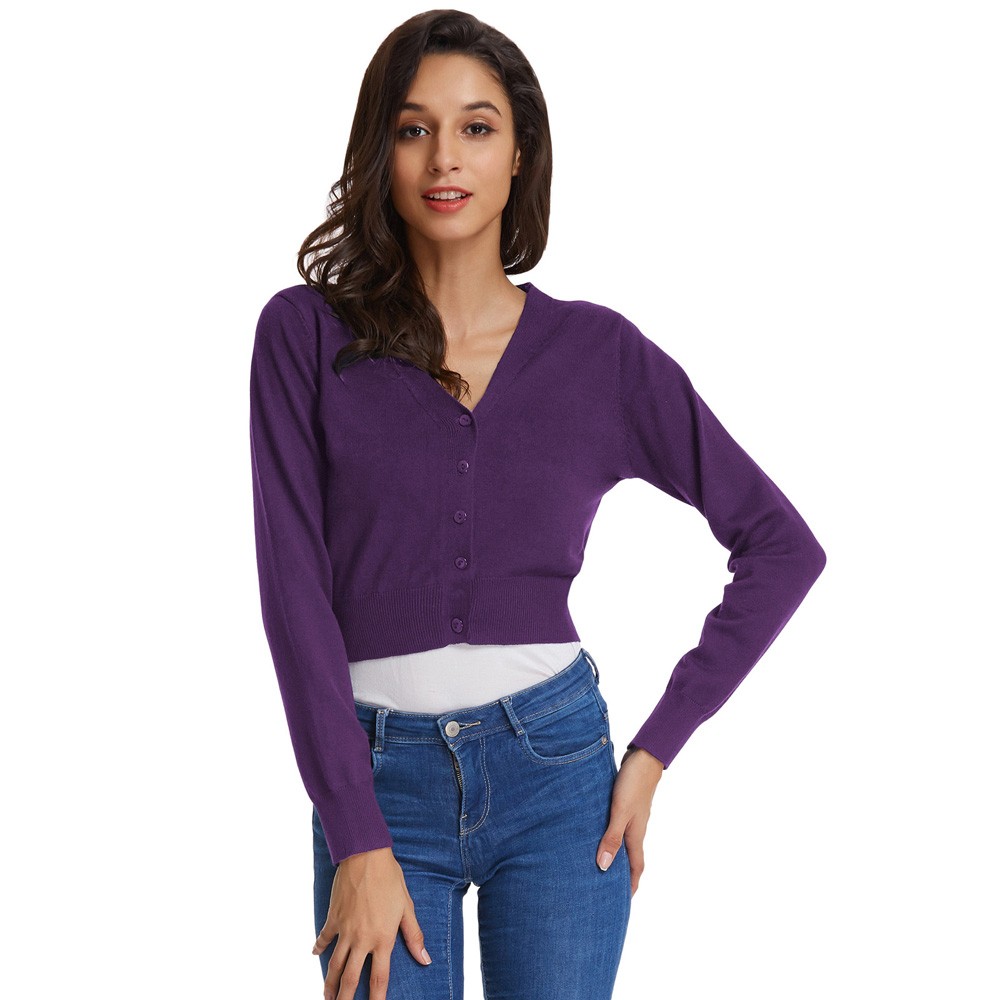 Fashion forward Knitting Coat Cardigan Women's VNeck Crop Cotton Knitwear - Picture 41 of 236